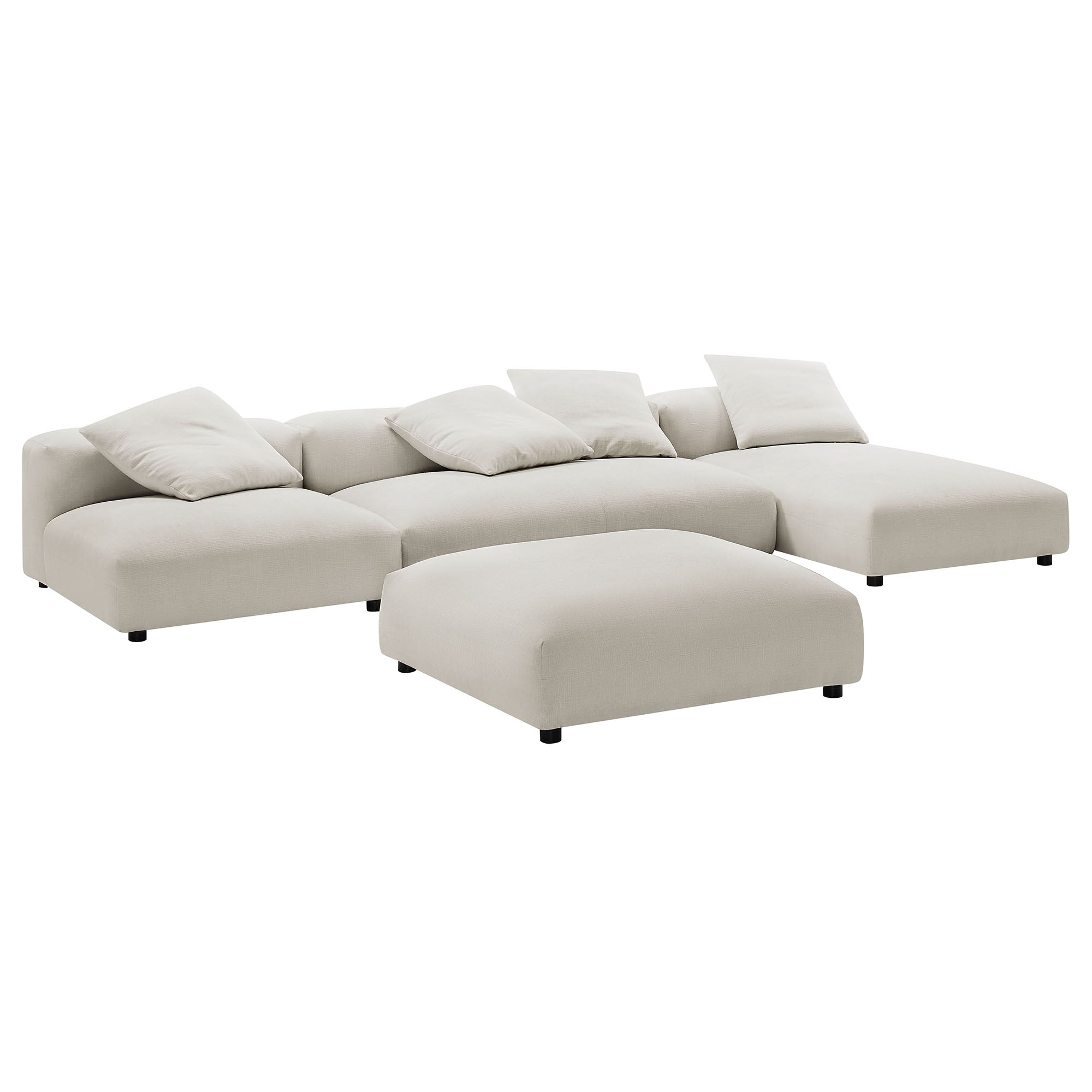 Solace 4-Piece Modular Upholstered Fabric Sectional Sofa With Ottoman - Salt