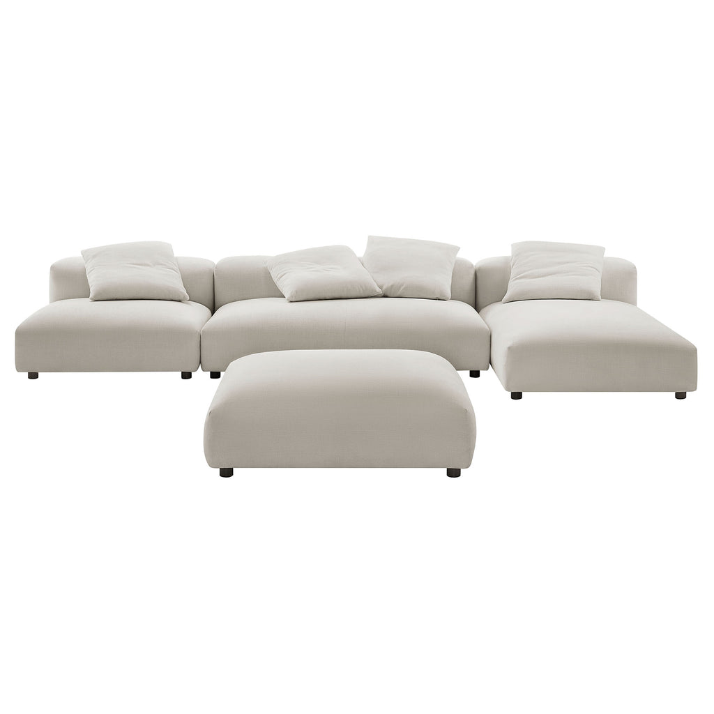 Solace 4-Piece Modular Upholstered Fabric Sectional Sofa With Ottoman - Salt