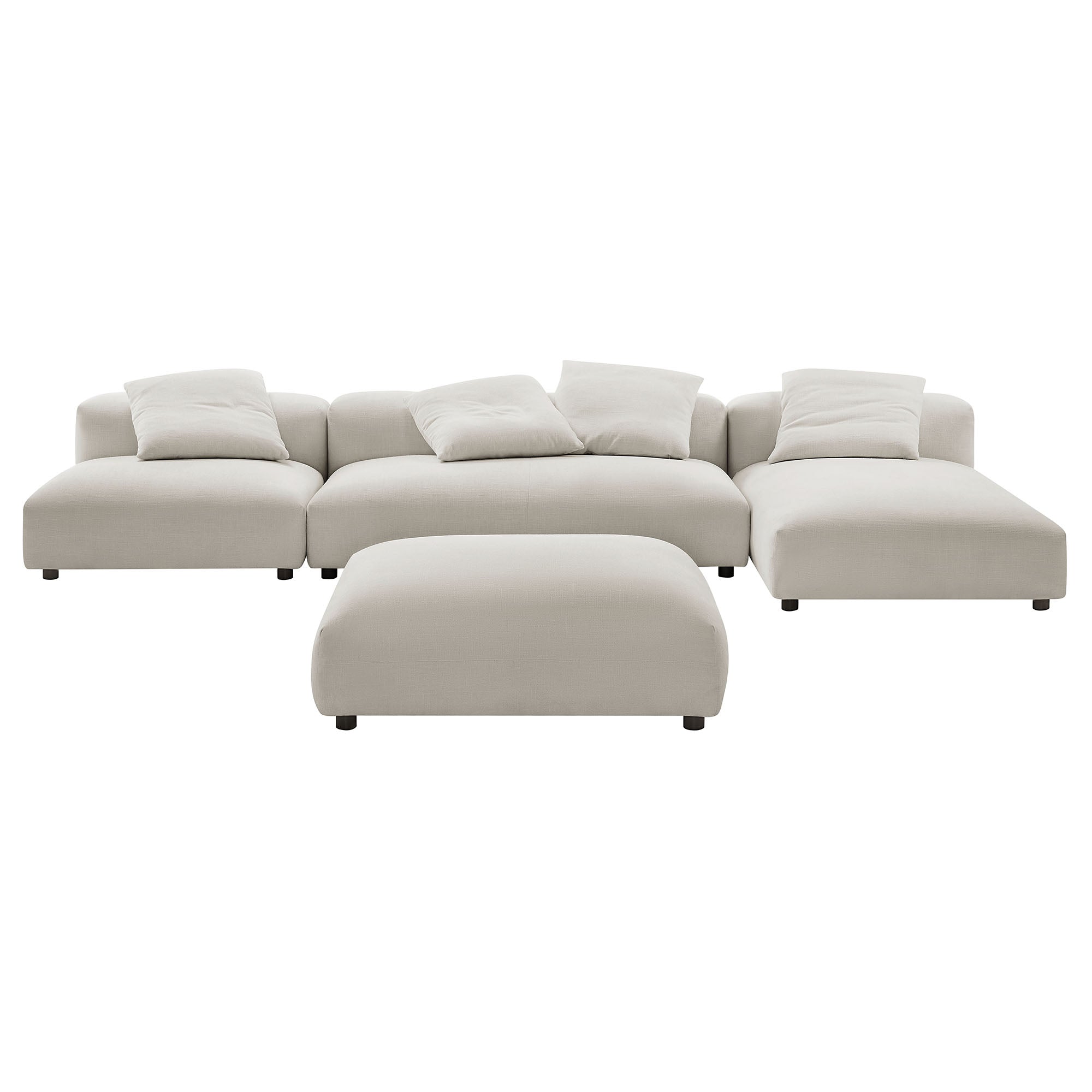 Solace 4-Piece Modular Upholstered Fabric Sectional Sofa With Ottoman - Salt