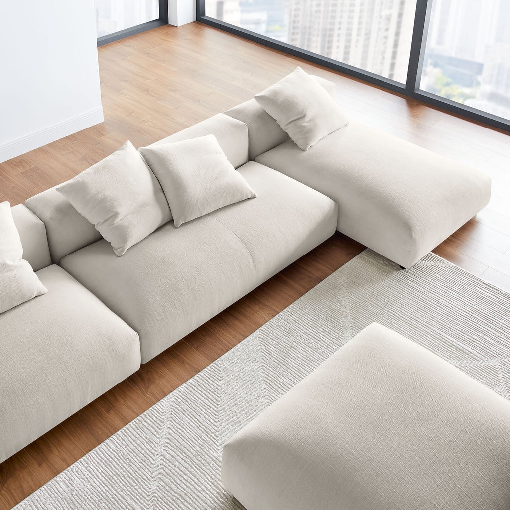 Solace 4-Piece Modular Upholstered Fabric Sectional Sofa With Ottoman - Salt