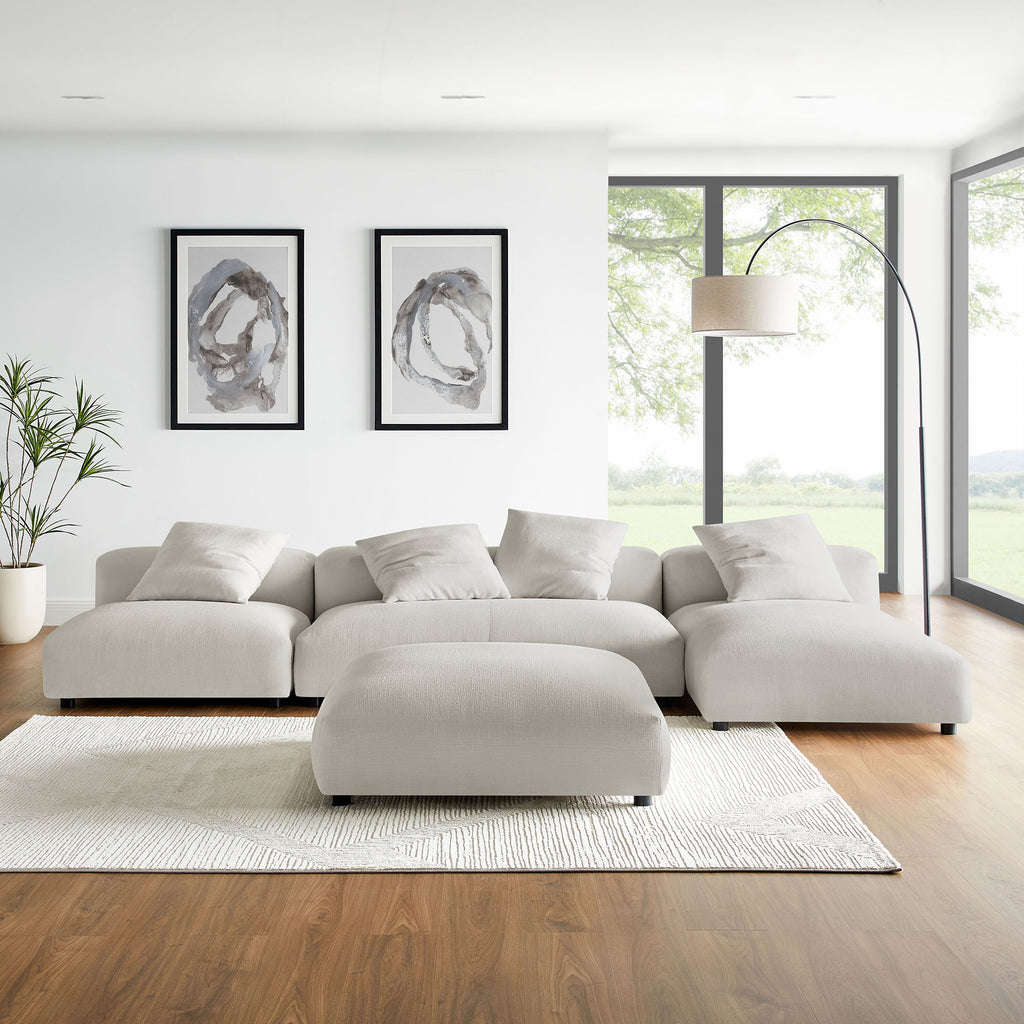 Solace 4-Piece Modular Upholstered Fabric Sectional Sofa With Ottoman - Salt