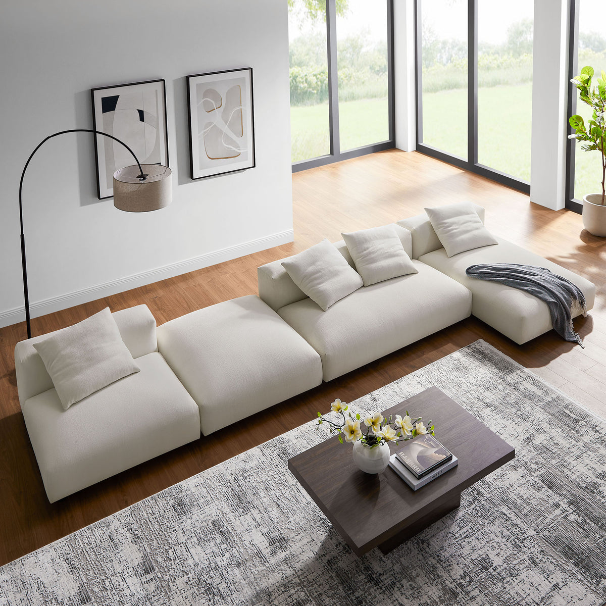 Solace 4-Piece Modular Upholstered Fabric Sectional Sofa With Ottoman - Salt