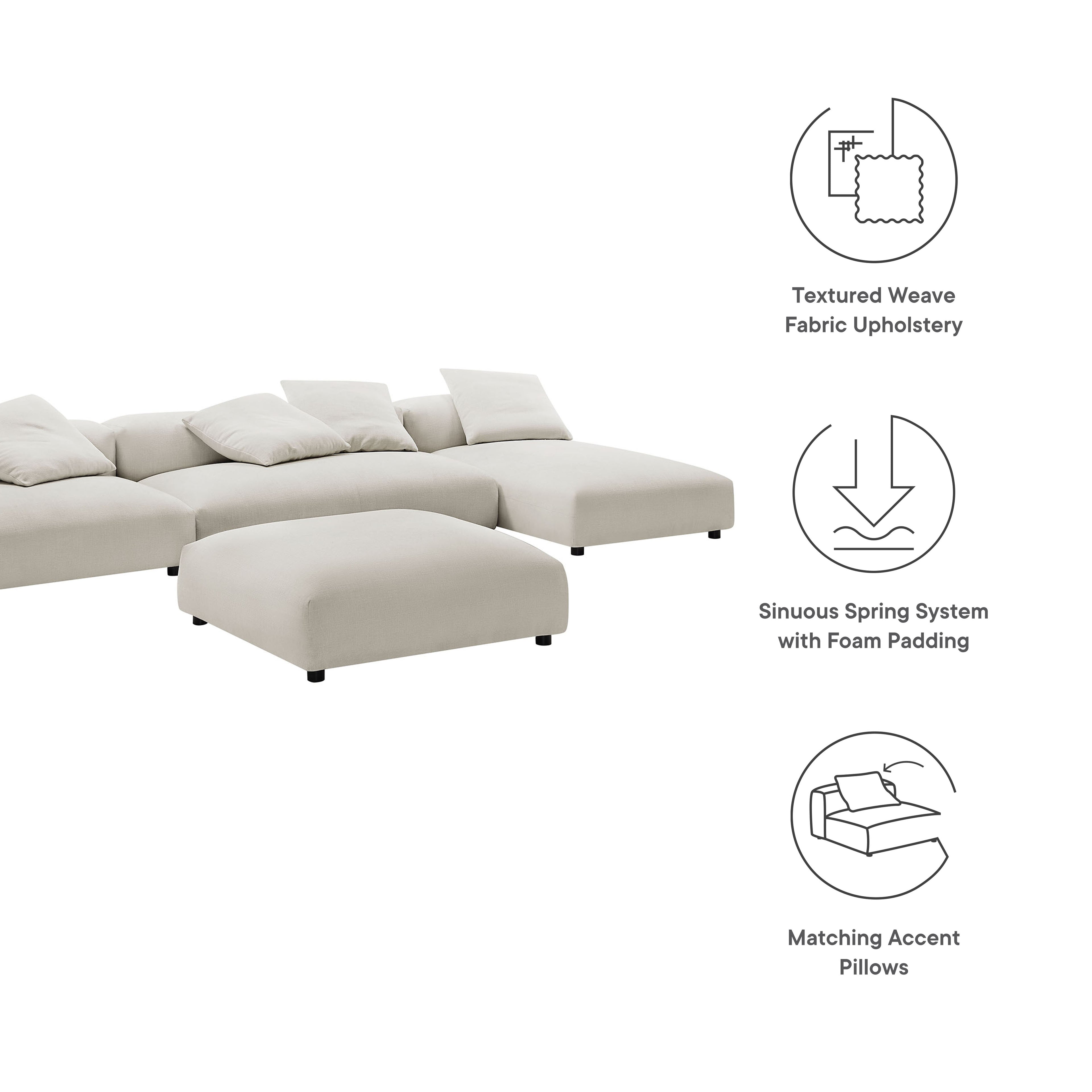 Solace 4-Piece Modular Upholstered Fabric Sectional Sofa With Ottoman - Salt