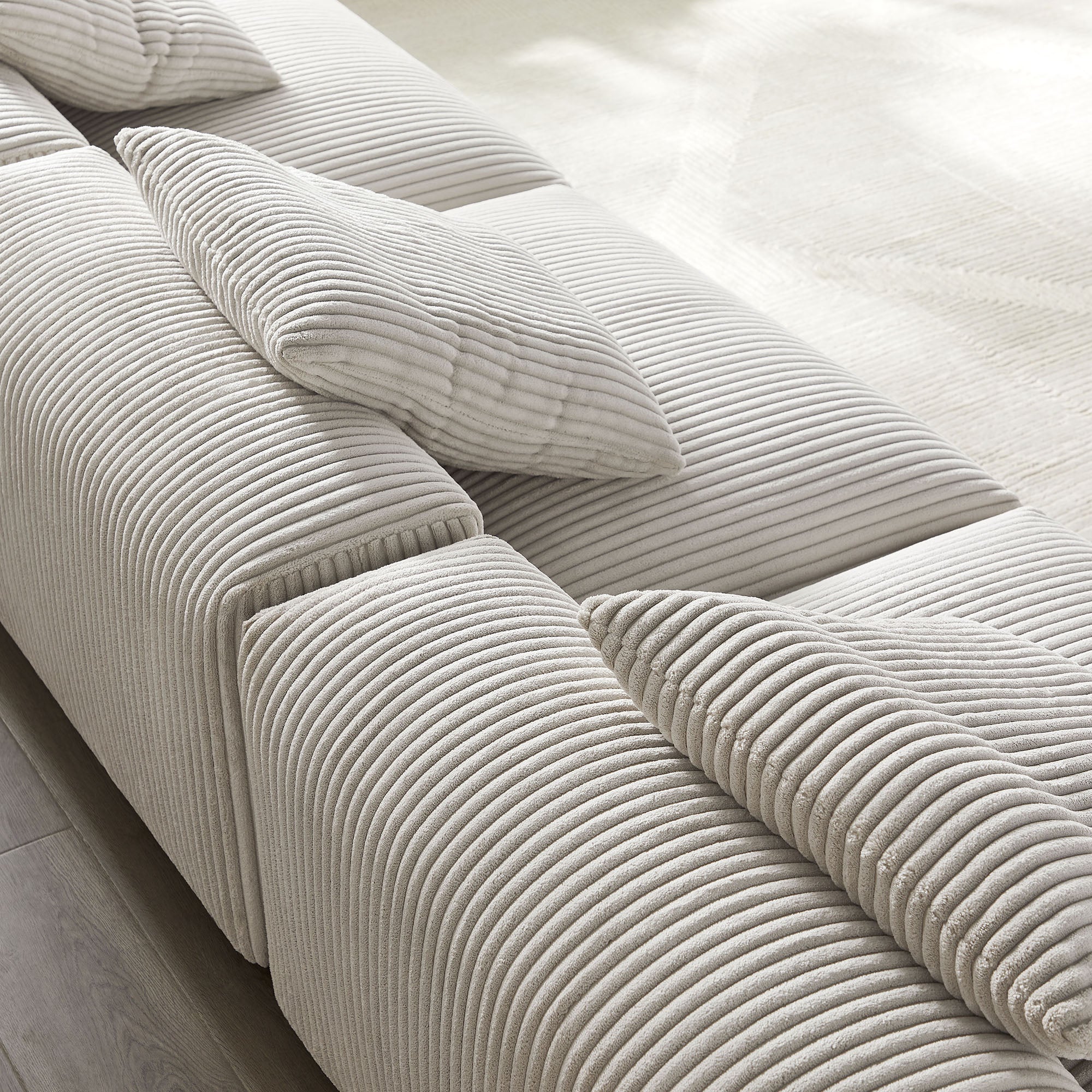 Solace 3-Piece Modular Corduroy Upholstered Sofa - Almond