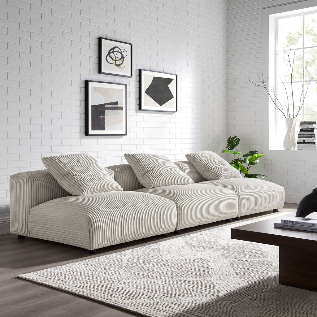 Solace 3-Piece Modular Corduroy Upholstered Sofa - Almond