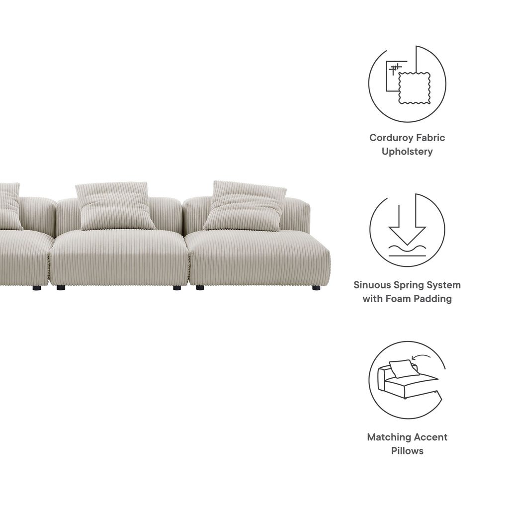 Solace 3-Piece Modular Corduroy Upholstered Sofa - Almond