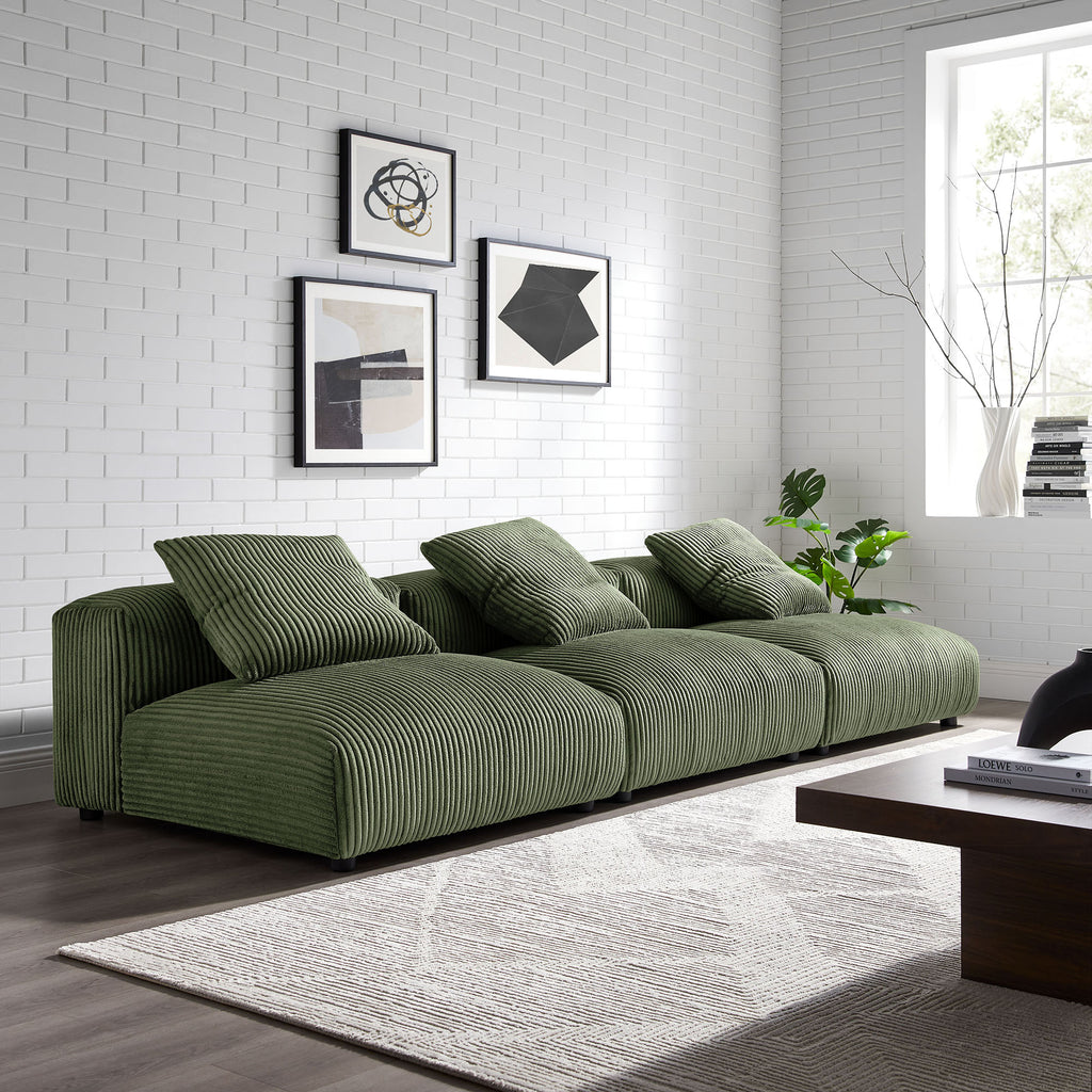 Solace 3-Piece Modular Corduroy Upholstered Sofa - Fern