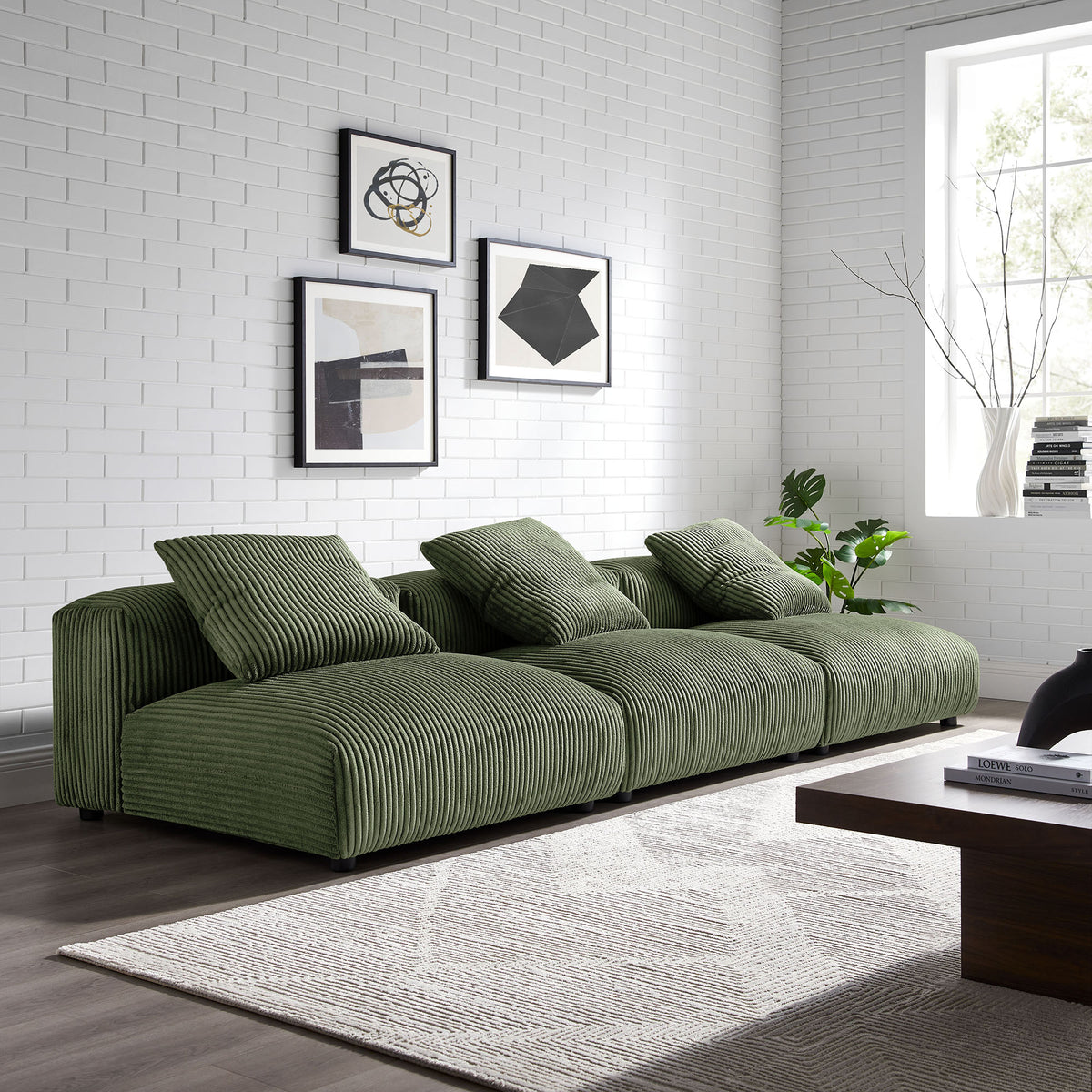 Solace 3-Piece Modular Corduroy Upholstered Sofa - Fern