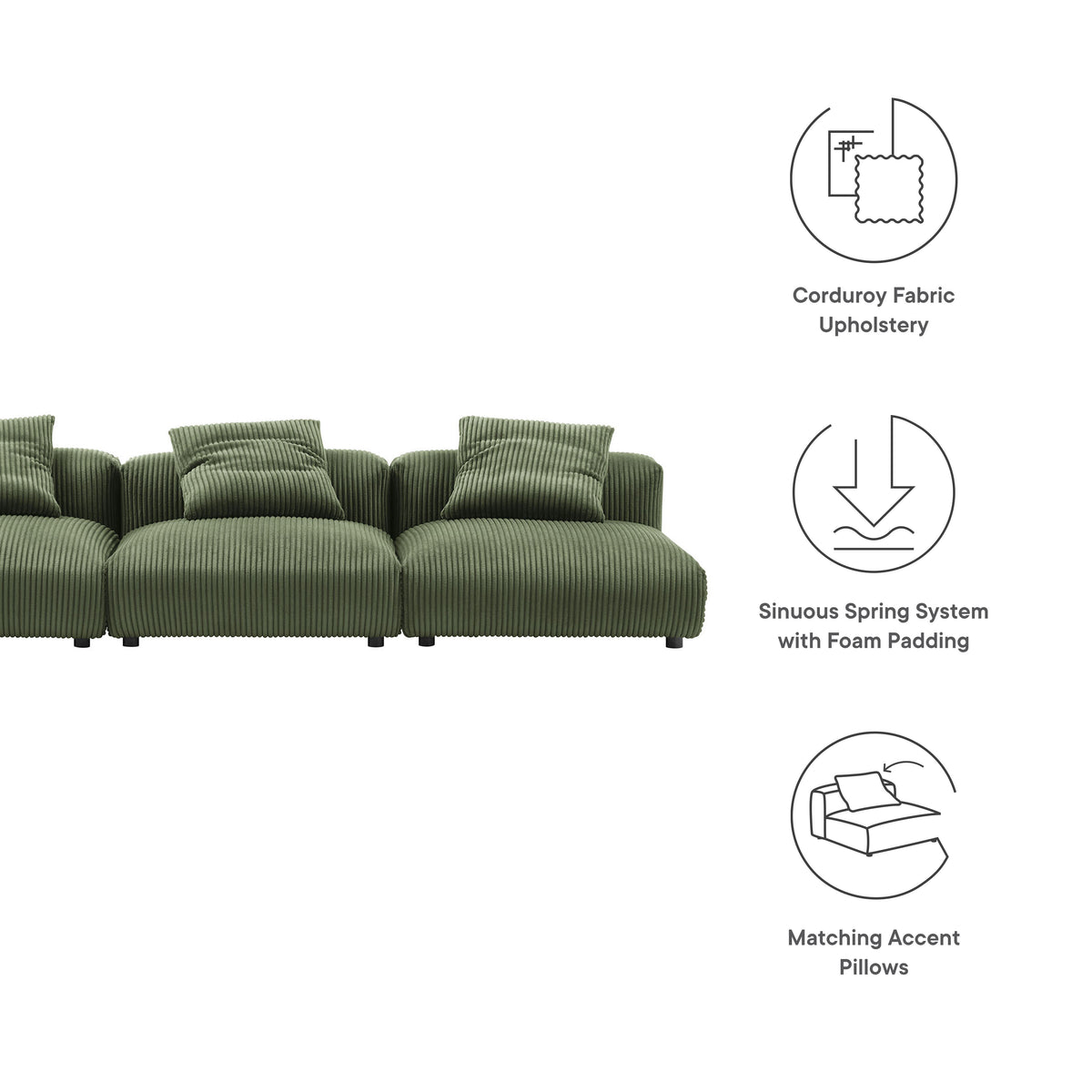 Solace 3-Piece Modular Corduroy Upholstered Sofa - Fern