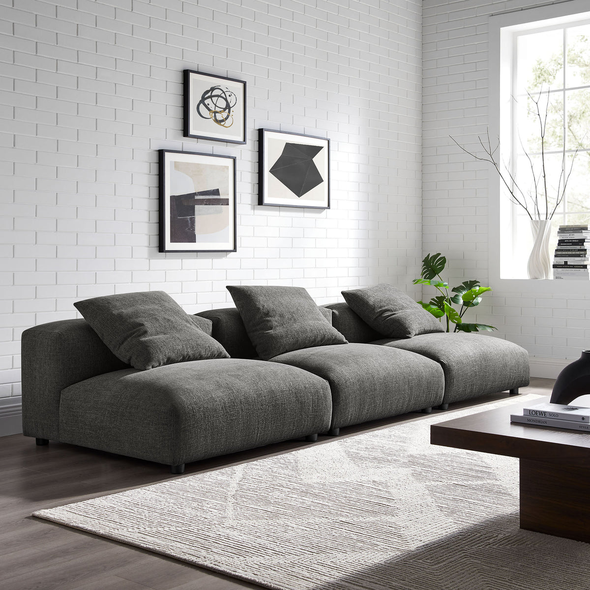 Solace 3-Piece Modular Upholstered Fabric Sofa - Charcoal