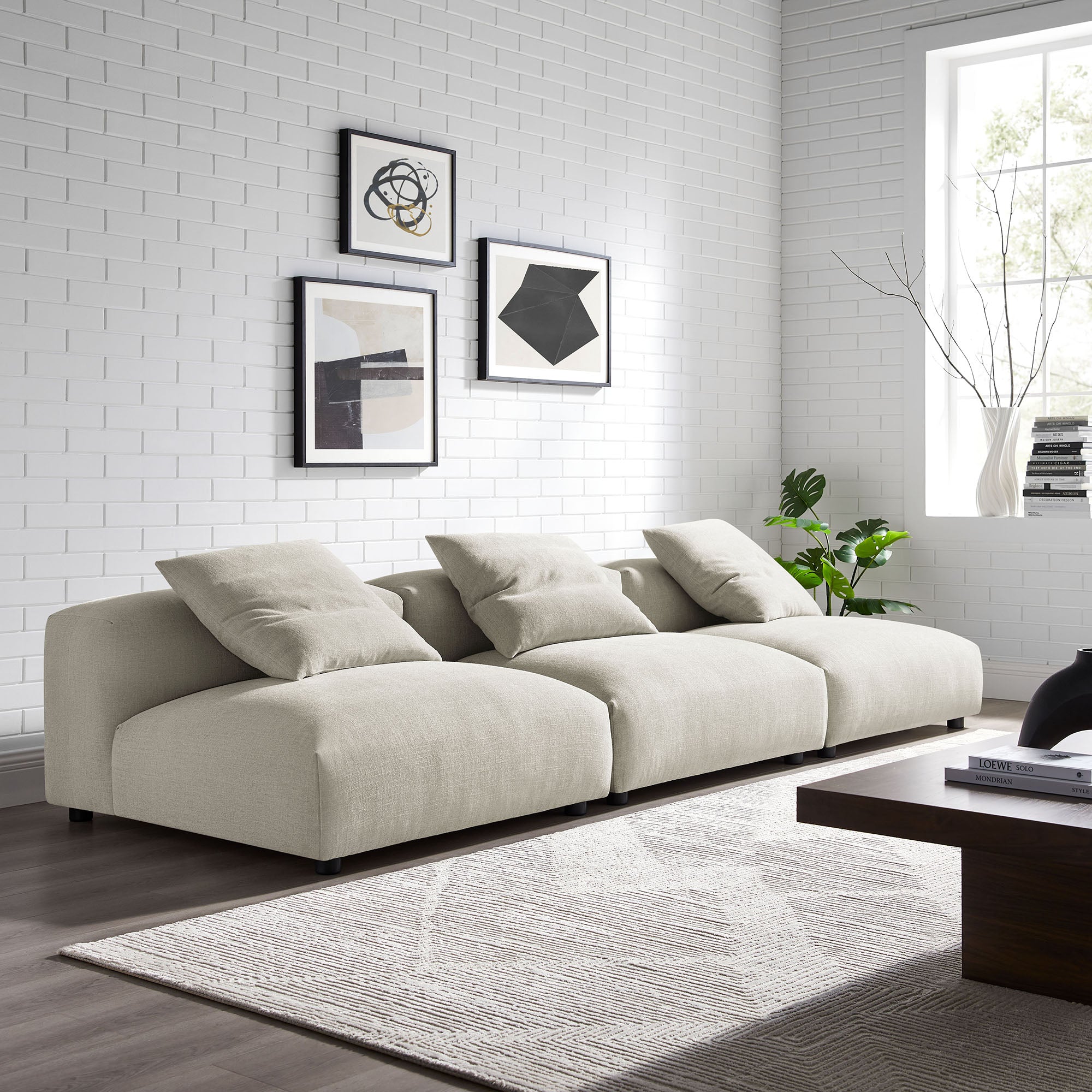 Solace 3-Piece Modular Upholstered Fabric Sofa - Linen