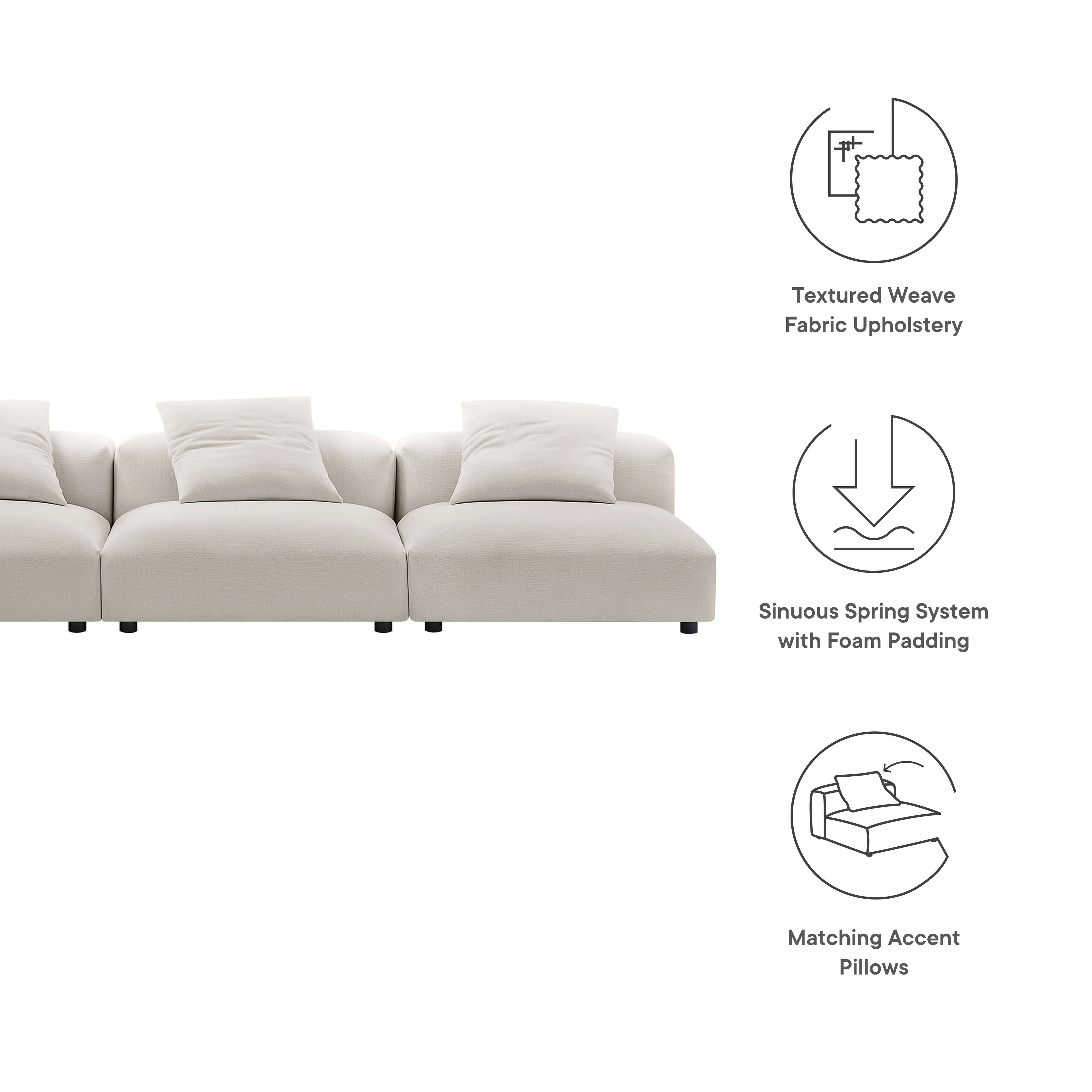 Solace 3-Piece Modular Upholstered Fabric Sofa - Salt