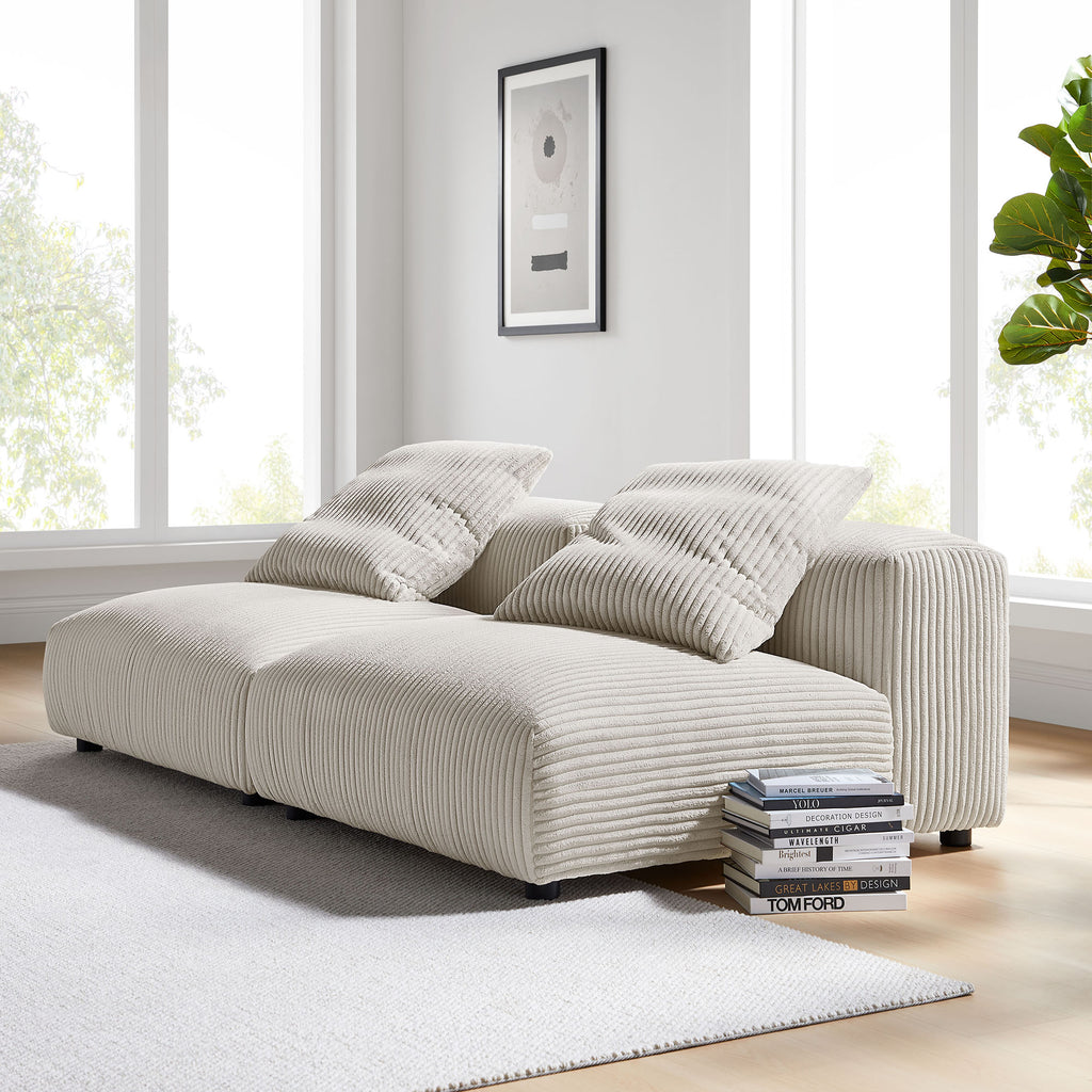 Solace 2-Piece Modular Corduroy Upholstered Sofa - Almond