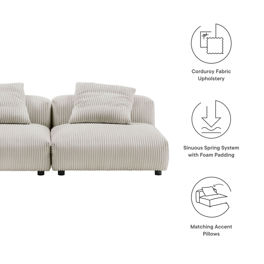 Solace 2-Piece Modular Corduroy Upholstered Sofa - Almond
