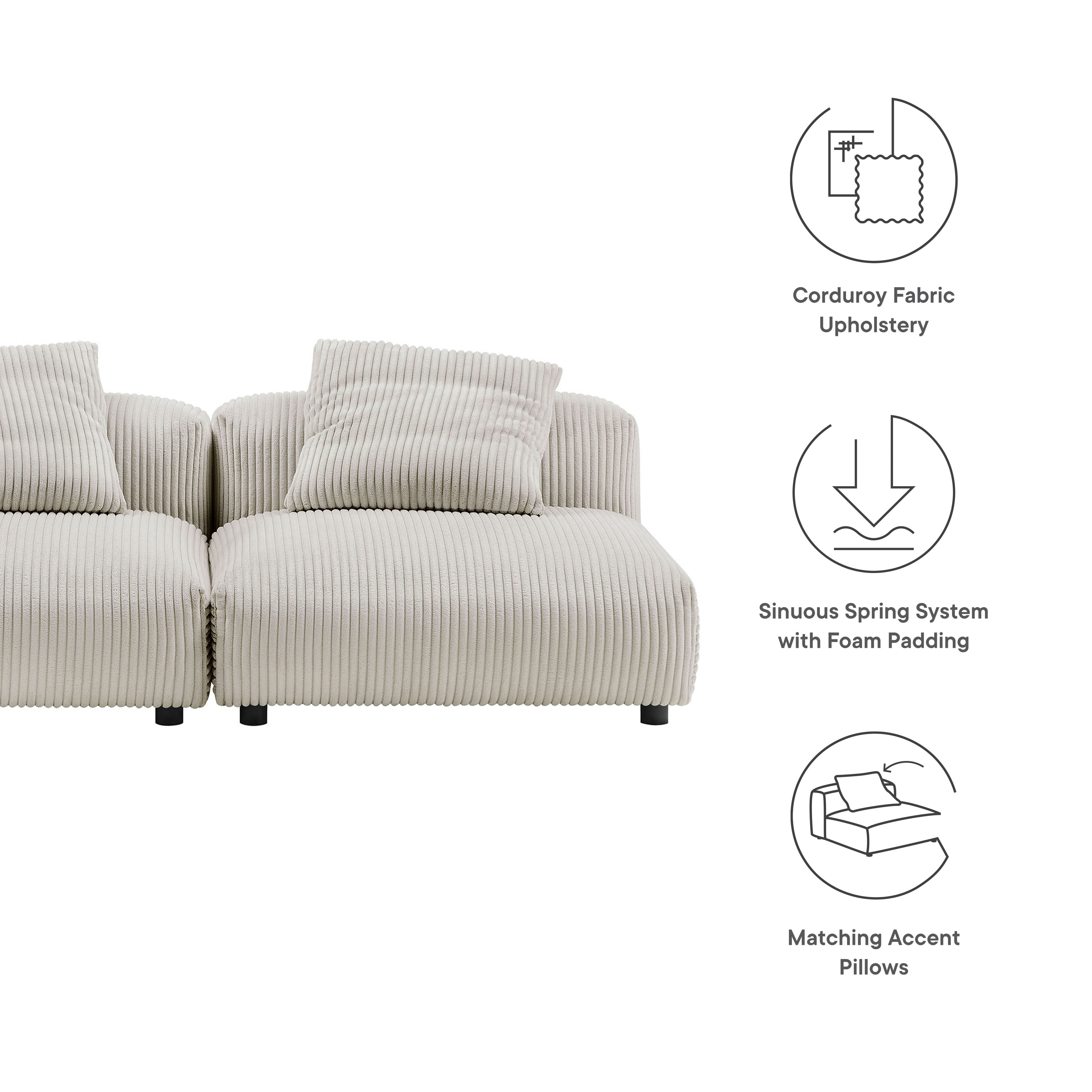Solace 2-Piece Modular Corduroy Upholstered Sofa - Almond