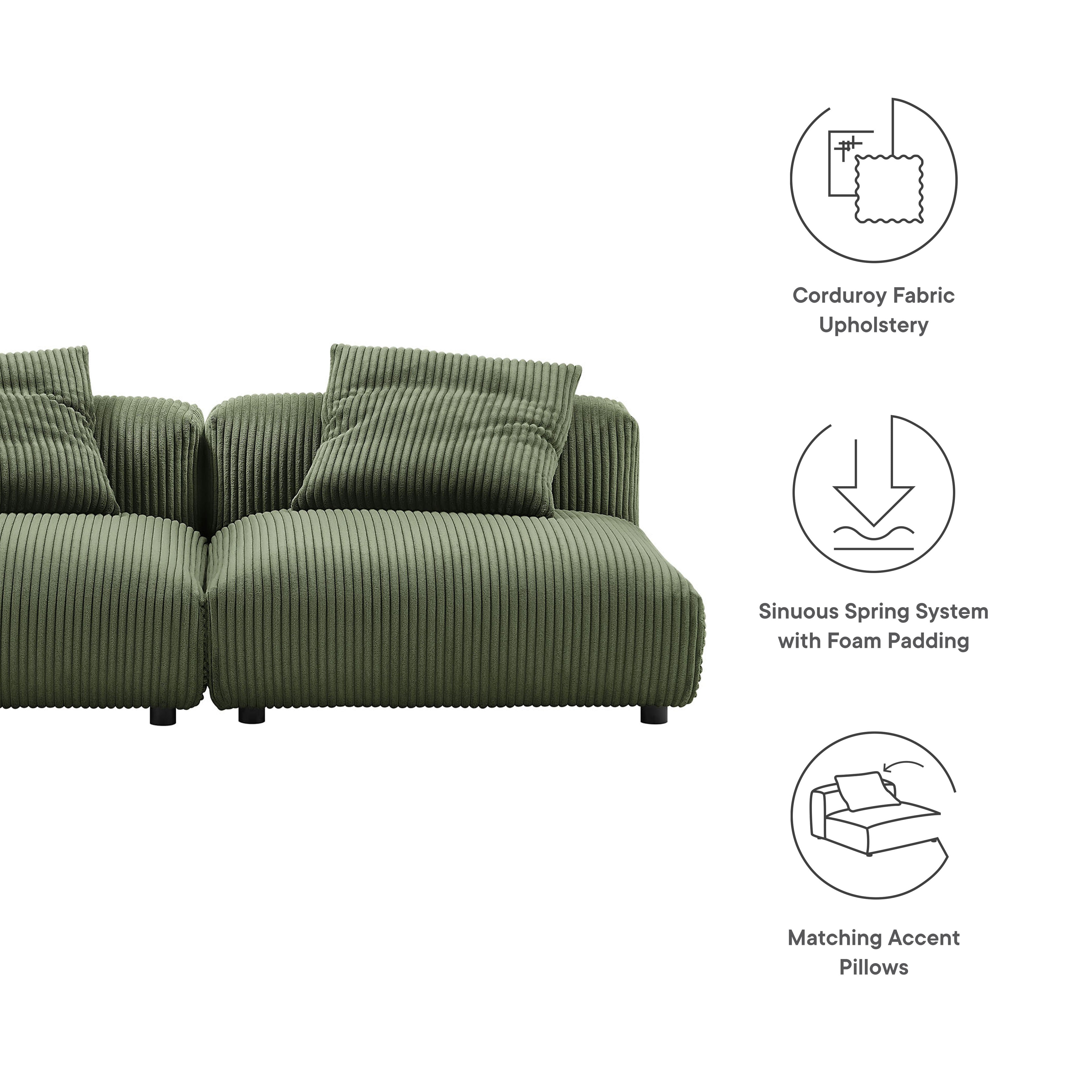 Solace 2-Piece Modular Corduroy Upholstered Sofa - Fern