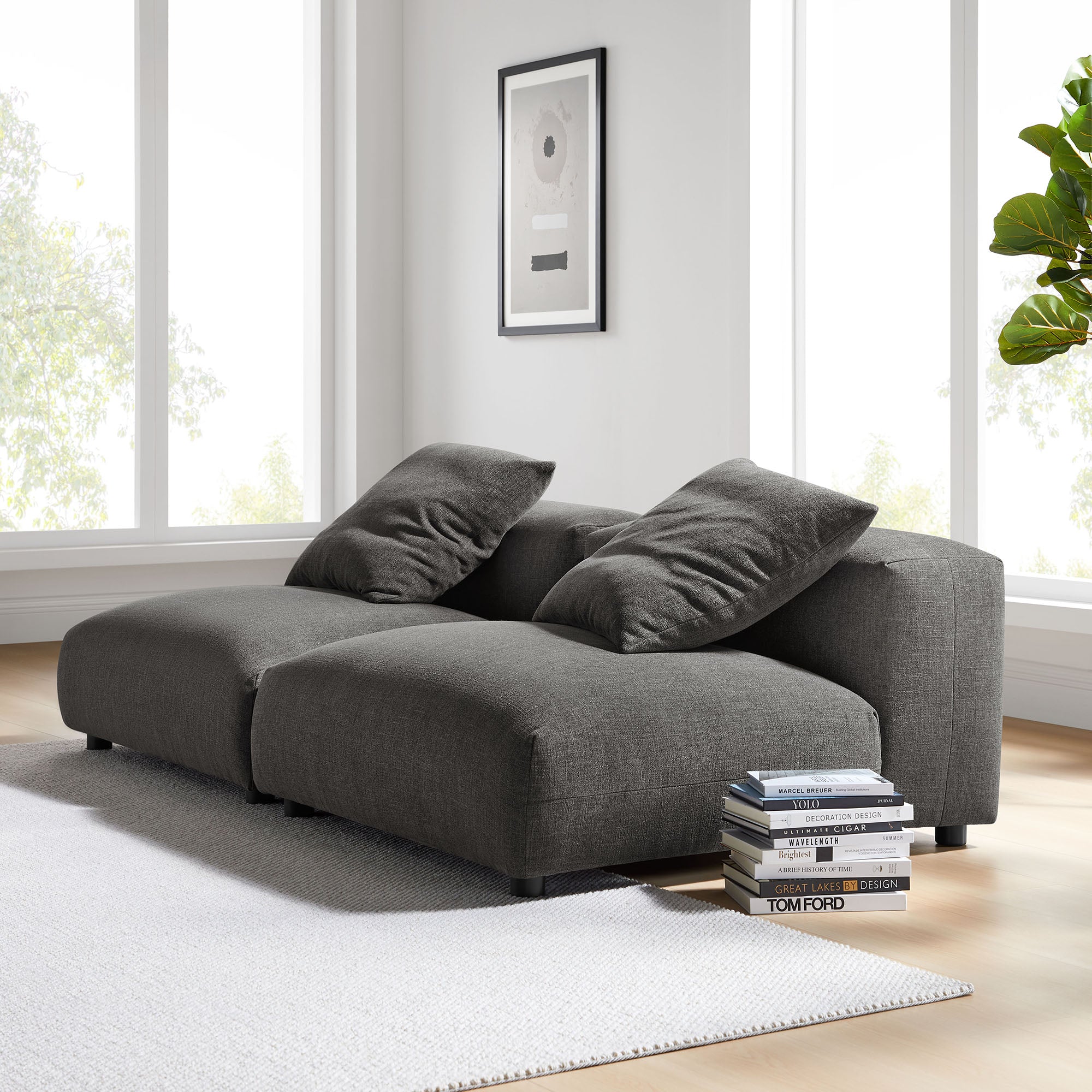 Solace 2-Piece Modular Upholstered Fabric Sofa - Charcoal