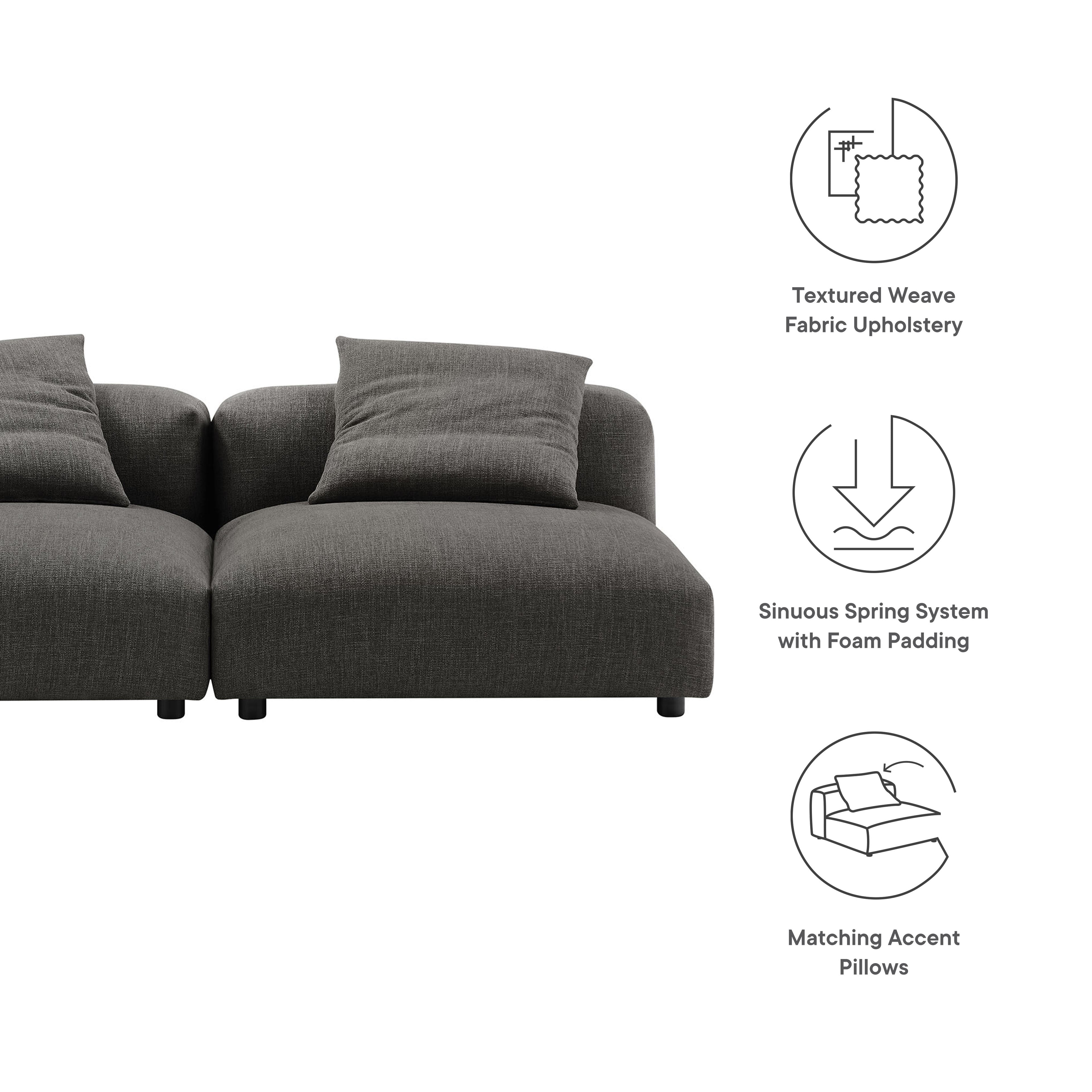Solace 2-Piece Modular Upholstered Fabric Sofa - Charcoal