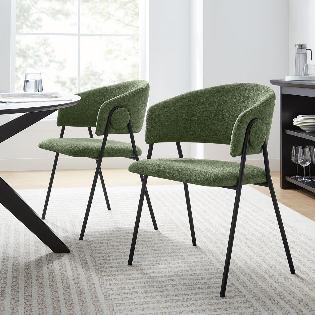 Nella Upholstered Heathered Chenille Dining Chairs Set of 2 - Eucalyptus Black