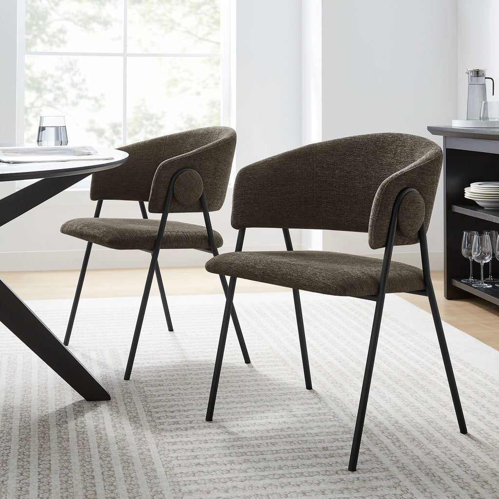 Nella Upholstered Heathered Chenille Dining Chairs Set of 2 - Java Black