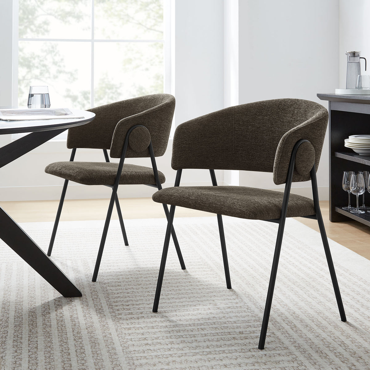 Nella Upholstered Heathered Chenille Dining Chairs Set of 2 - Java Black