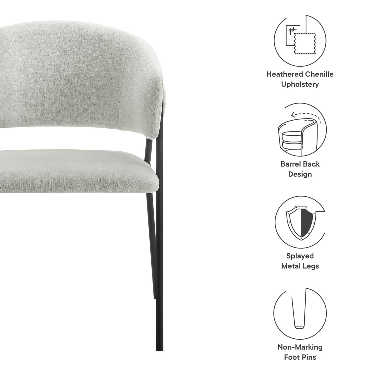 Nella Upholstered Heathered Chenille Dining Chairs Set of 2 - Newsprint Black