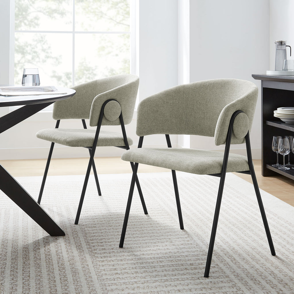 Nella Upholstered Heathered Chenille Dining Chairs Set of 2 - Taupe Black