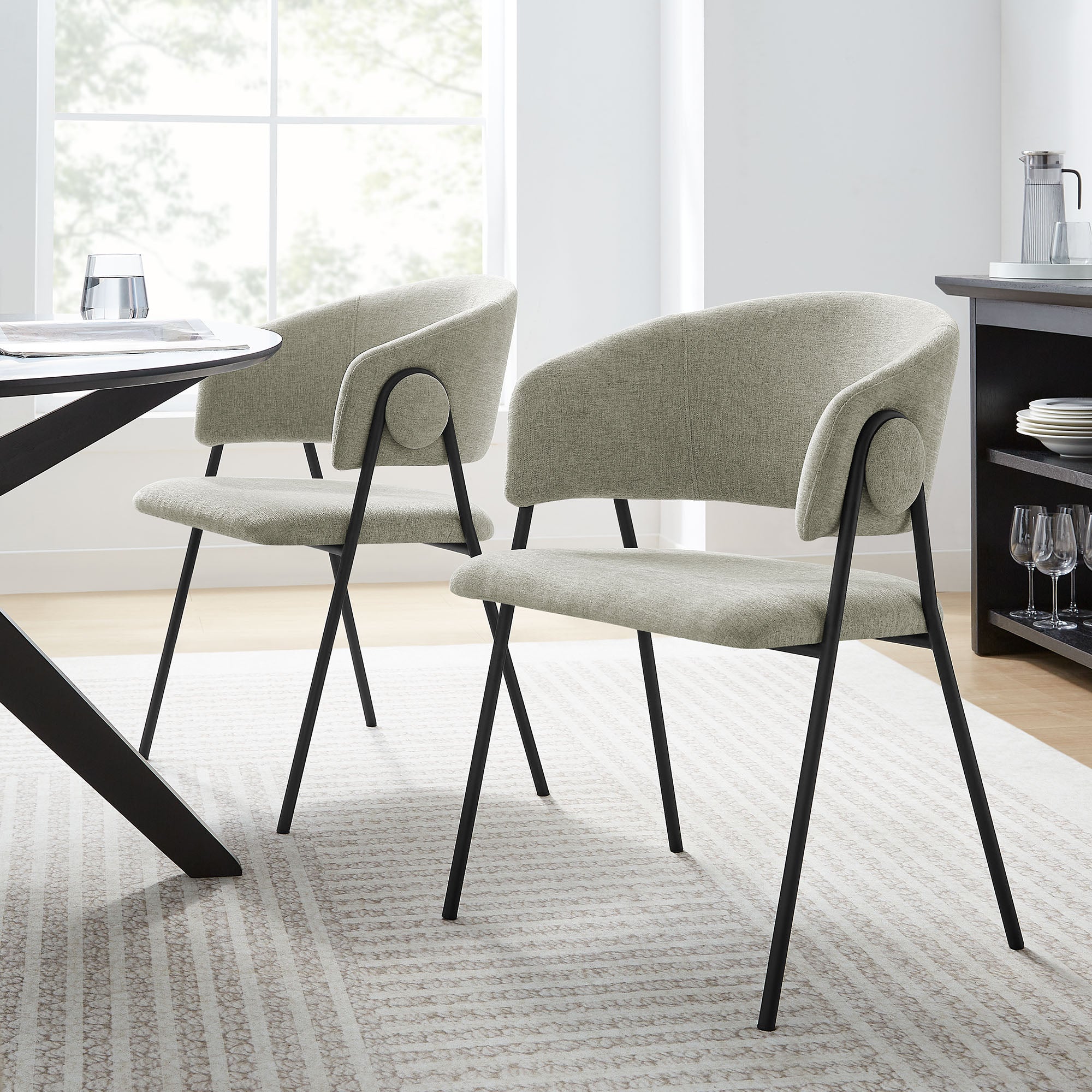 Nella Upholstered Heathered Chenille Dining Chairs Set of 2 - Taupe Black