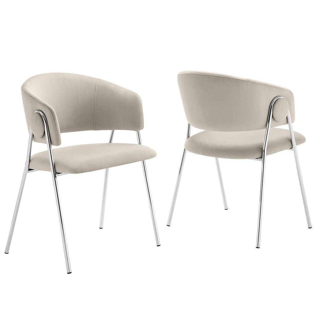 Nella Upholstered Performance Velvet Dining Chair Set of 2 - Almond Silver