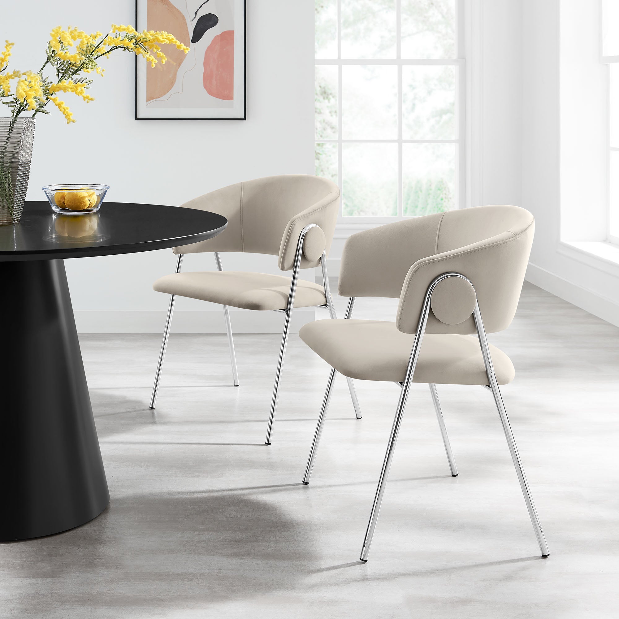Nella Upholstered Performance Velvet Dining Chair Set of 2 - Almond Silver
