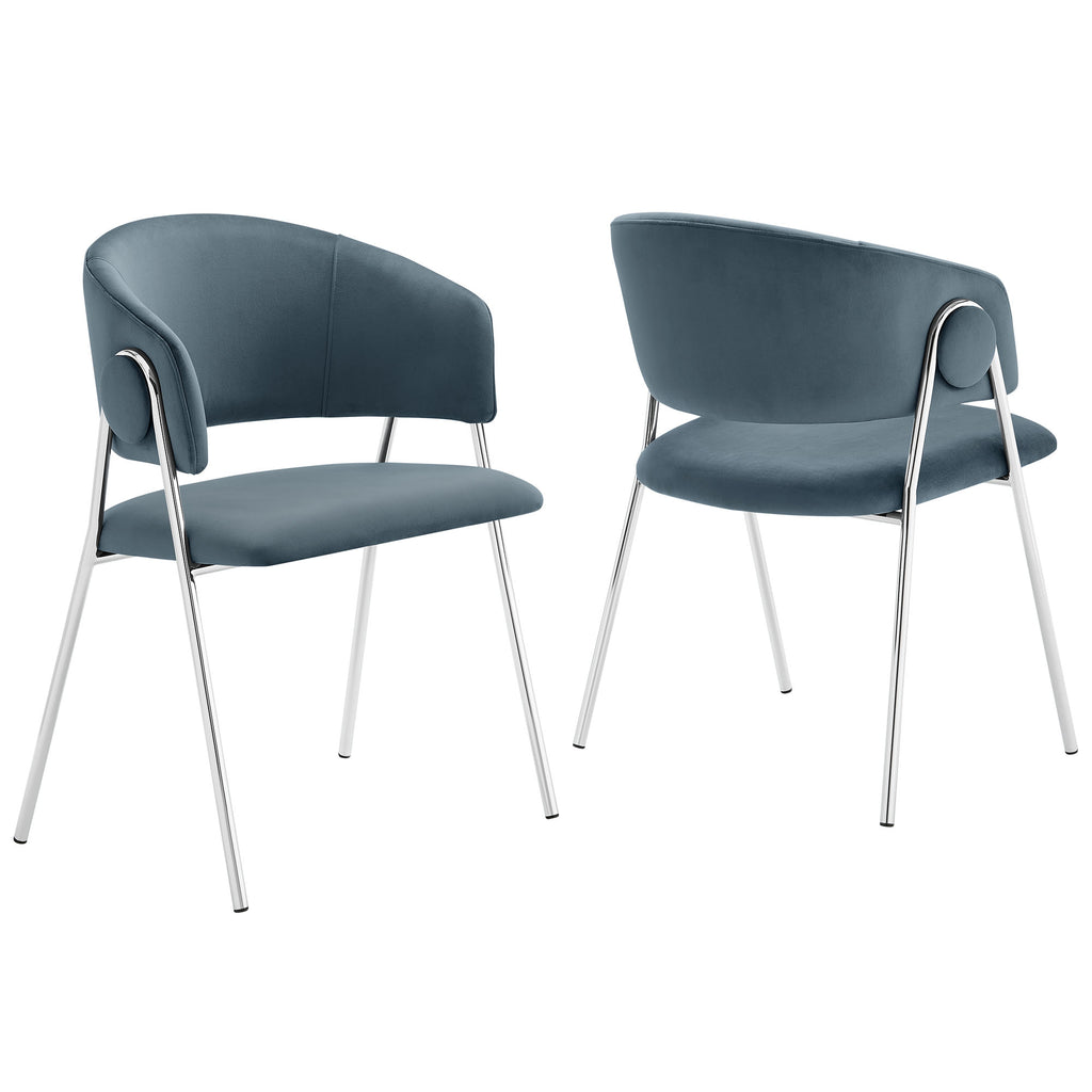 Nella Upholstered Performance Velvet Dining Chair Set of 2 - Cadet Blue