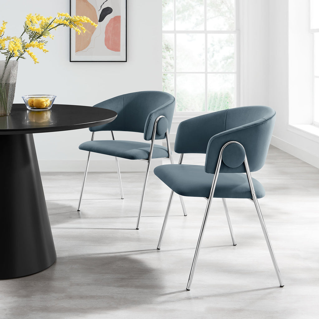 Nella Upholstered Performance Velvet Dining Chair Set of 2 - Cadet Blue