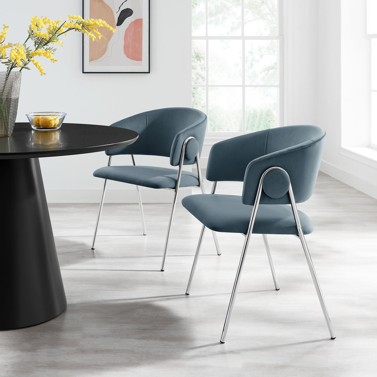 Nella Upholstered Performance Velvet Dining Chair Set of 2 - Cadet Blue