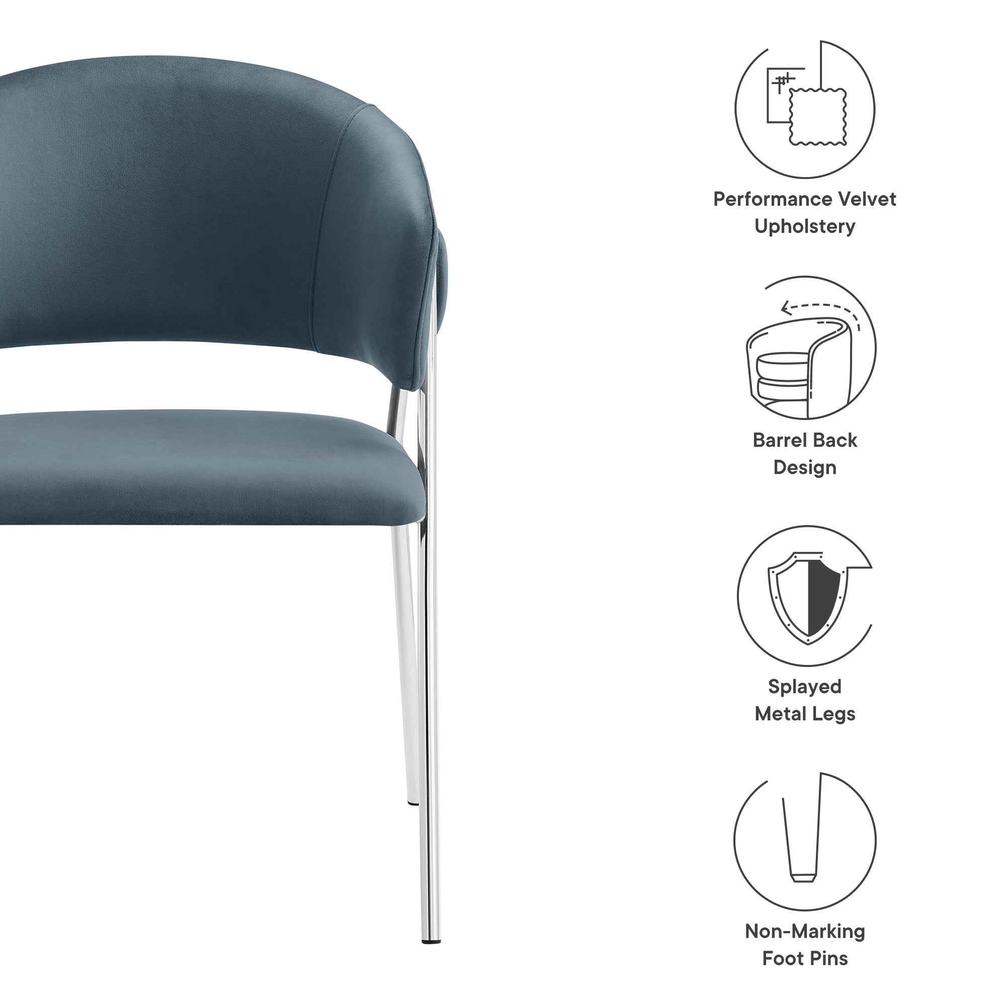 Nella Upholstered Performance Velvet Dining Chair Set of 2 - Cadet Blue