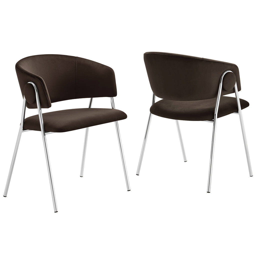 Nella Upholstered Performance Velvet Dining Chair Set of 2 - Chocolate Brown