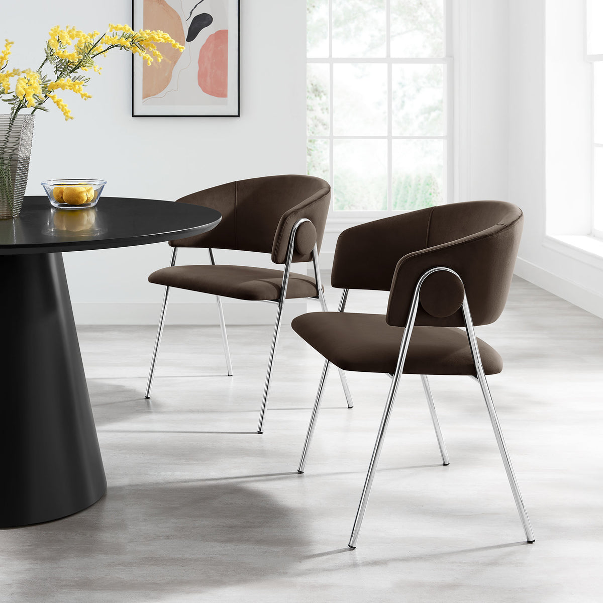 Nella Upholstered Performance Velvet Dining Chair Set of 2 - Chocolate Brown