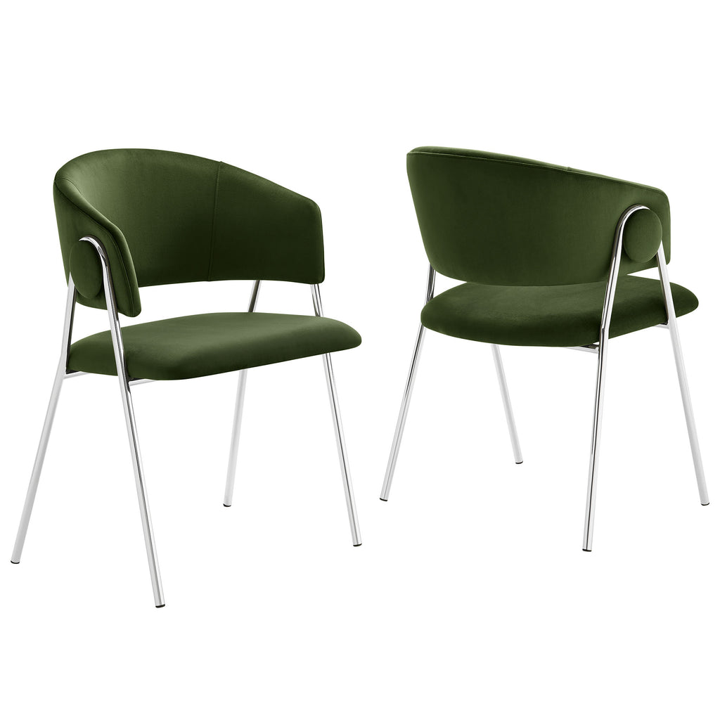 Nella Upholstered Performance Velvet Dining Chair Set of 2 - Moss Green Silver