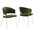 Nella Upholstered Performance Velvet Dining Chair Set of 2 - Moss Green Silver