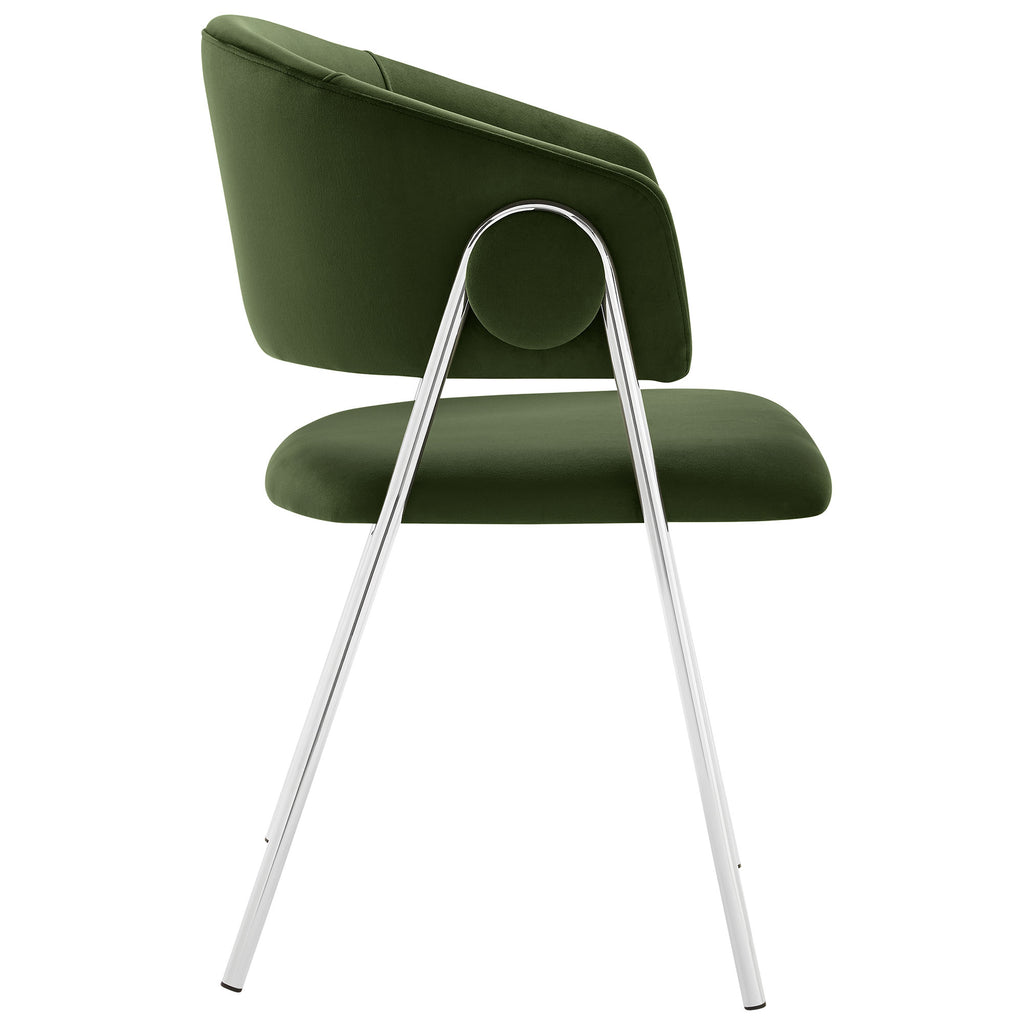Nella Upholstered Performance Velvet Dining Chair Set of 2 - Moss Green Silver