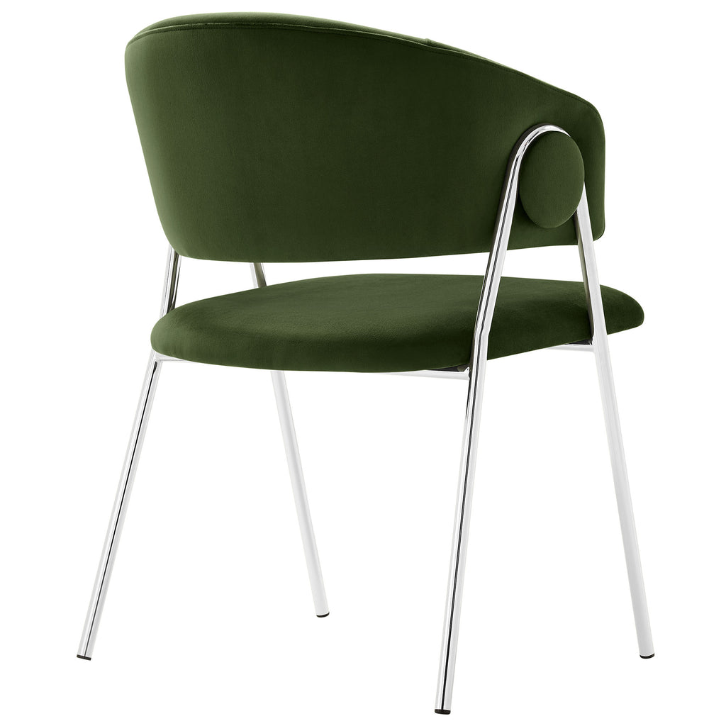 Nella Upholstered Performance Velvet Dining Chair Set of 2 - Moss Green Silver