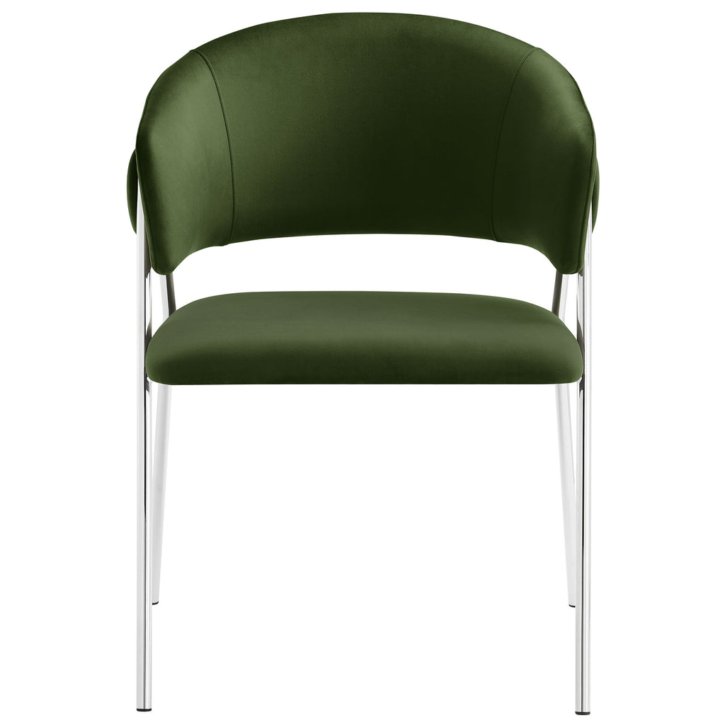 Nella Upholstered Performance Velvet Dining Chair Set of 2 - Moss Green Silver