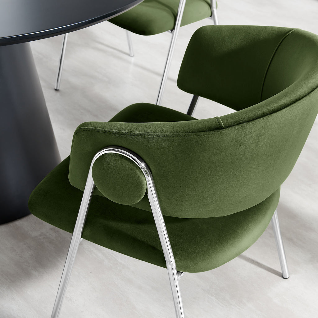 Nella Upholstered Performance Velvet Dining Chair Set of 2 - Moss Green Silver