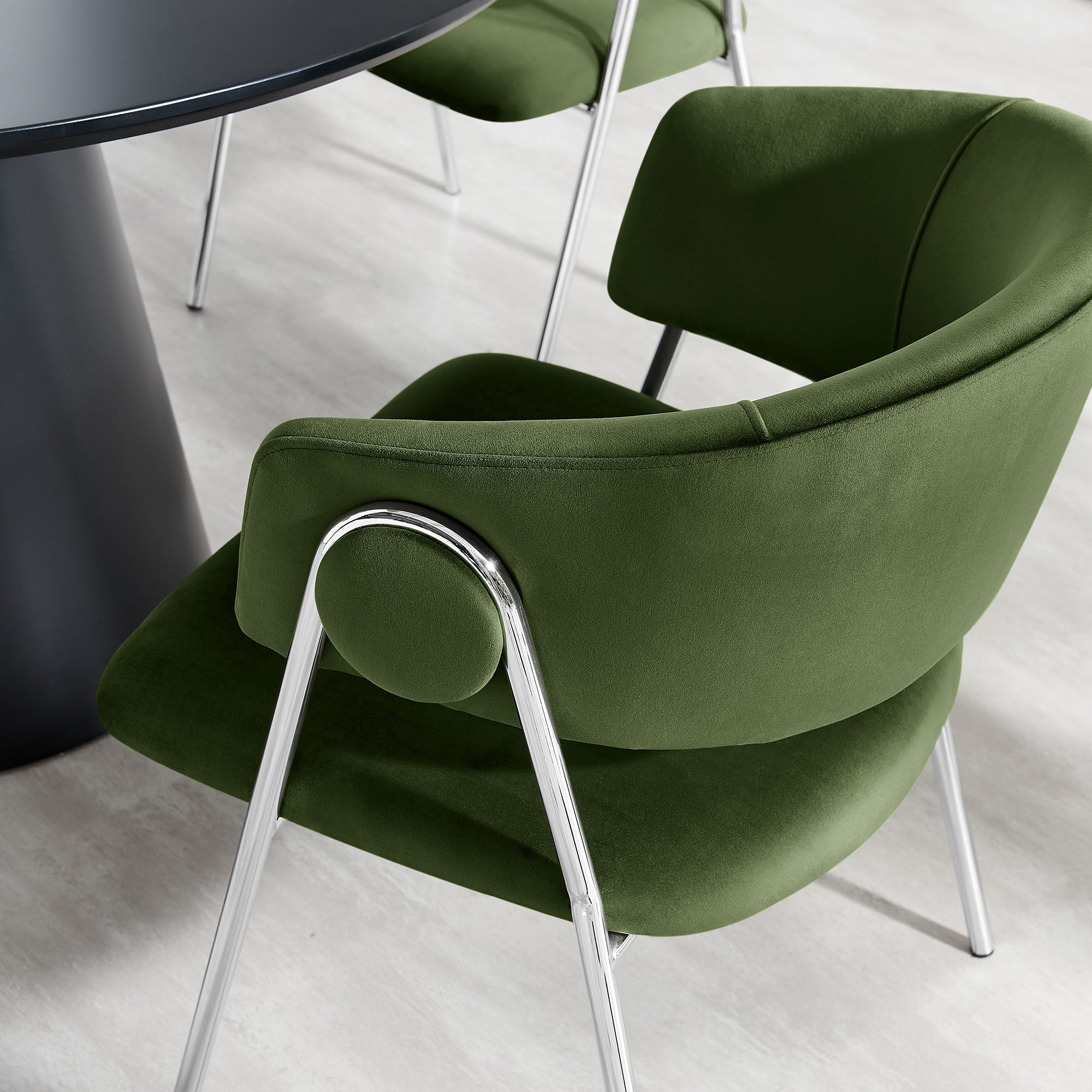 Nella Upholstered Performance Velvet Dining Chair Set of 2 - Moss Green Silver