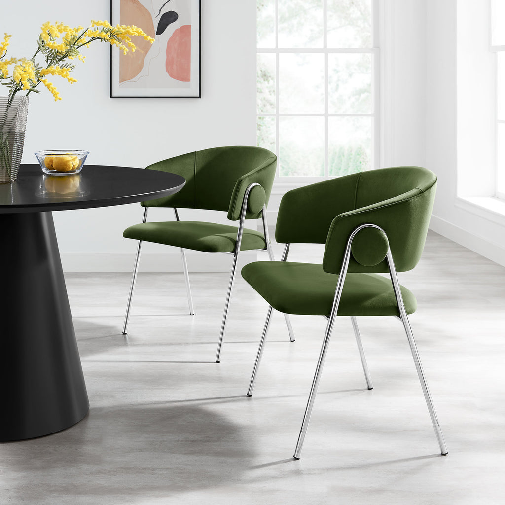 Nella Upholstered Performance Velvet Dining Chair Set of 2 - Moss Green Silver