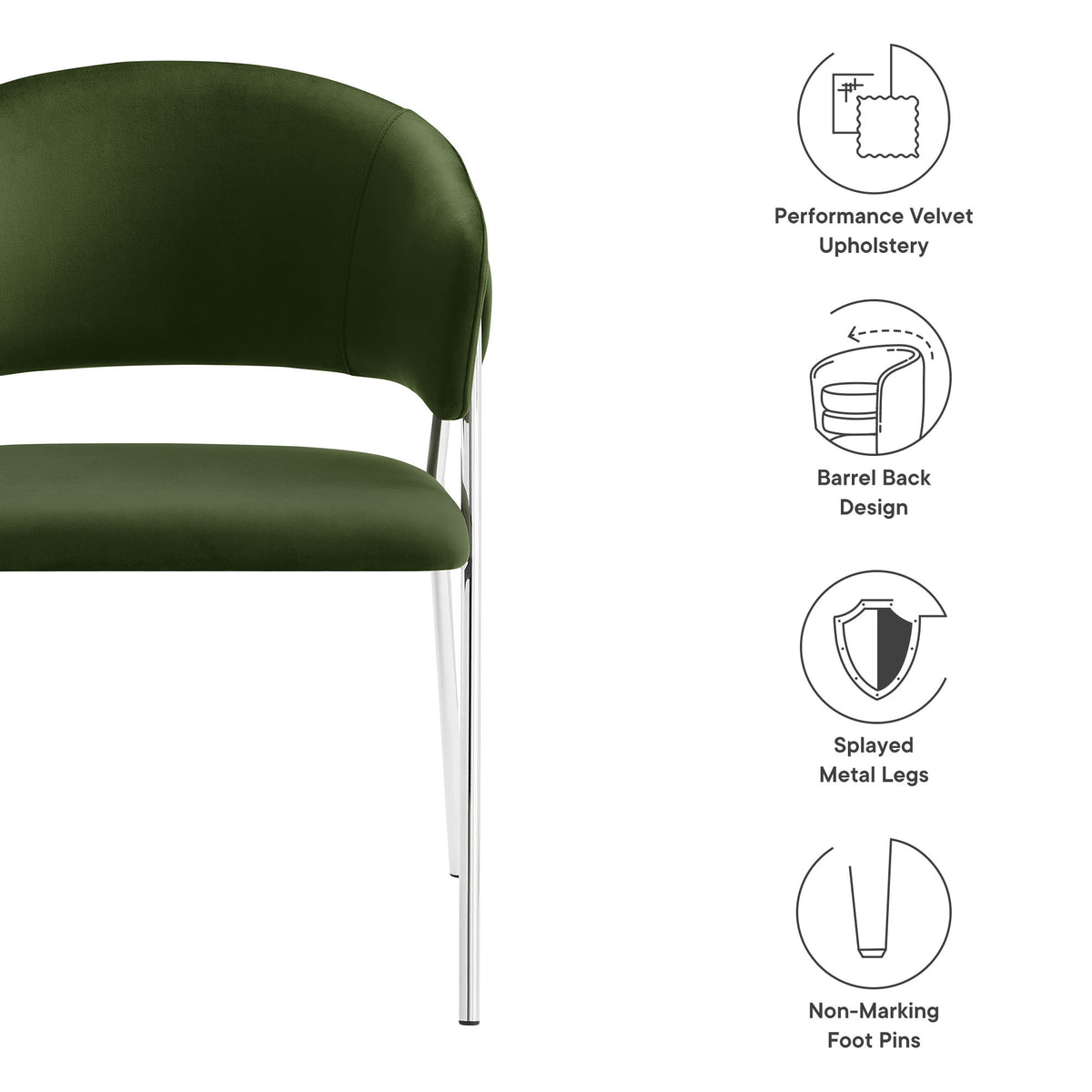Nella Upholstered Performance Velvet Dining Chair Set of 2 - Moss Green Silver
