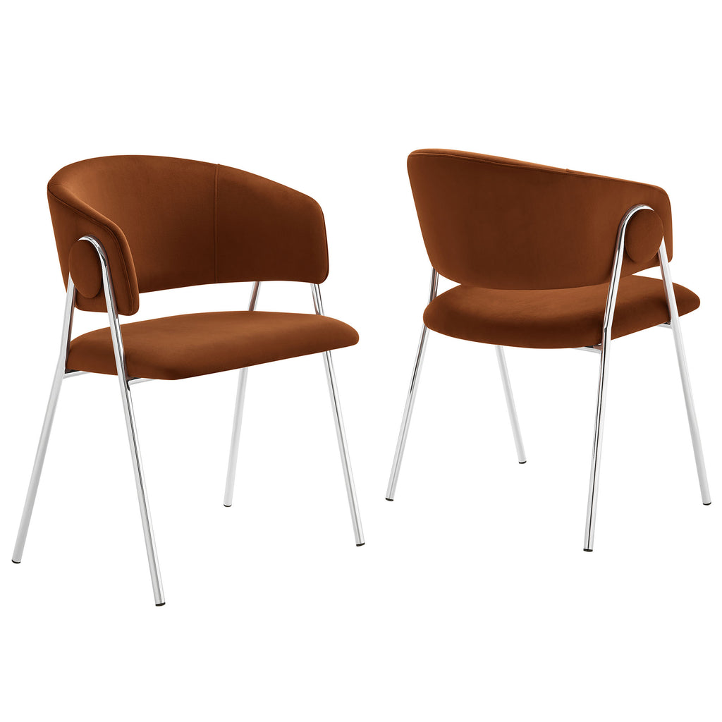 Nella Upholstered Performance Velvet Dining Chair Set of 2 - Rust Silver