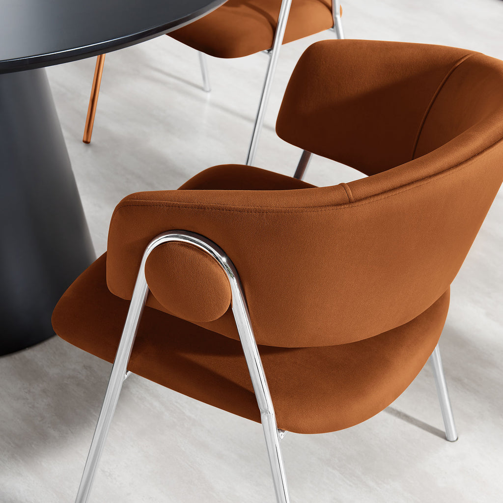 Nella Upholstered Performance Velvet Dining Chair Set of 2 - Rust Silver