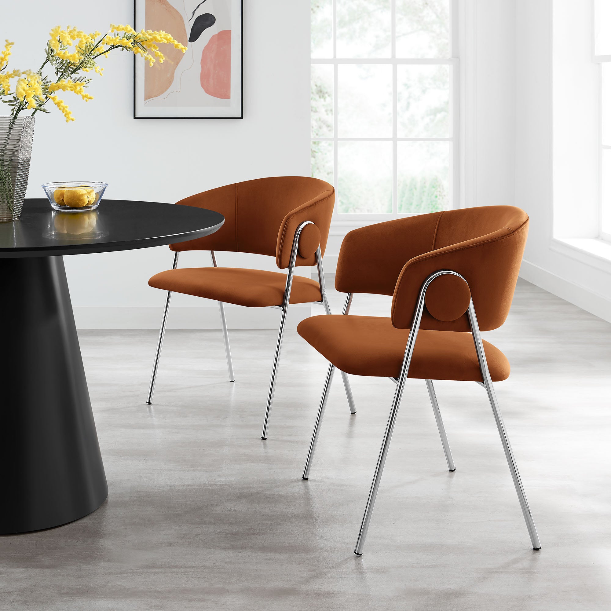 Nella Upholstered Performance Velvet Dining Chair Set of 2 - Rust Silver