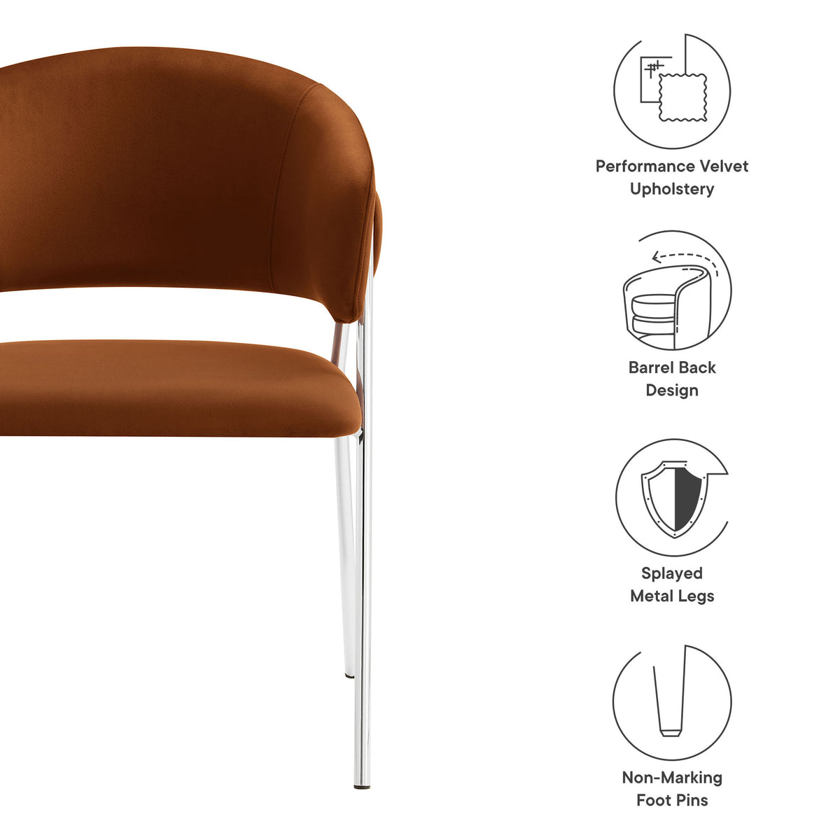 Nella Upholstered Performance Velvet Dining Chair Set of 2 - Rust Silver