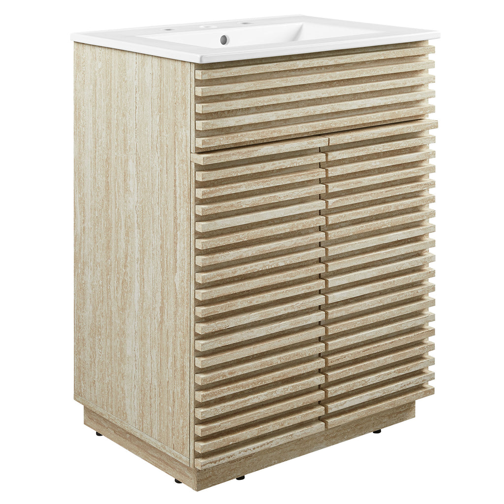 Render 24" Faux Travertine Bathroom Vanity With Sink - White